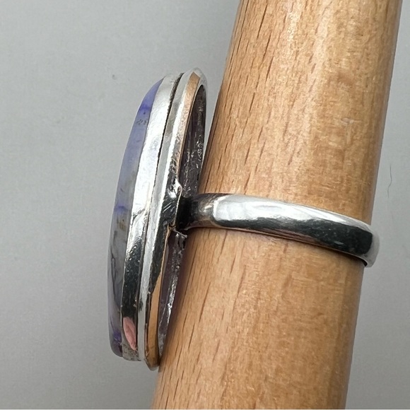 New Purple Enhanced Botswana Agate Dragon Vein Silver Overlay Ring Size 8 - Picture 4 of 9